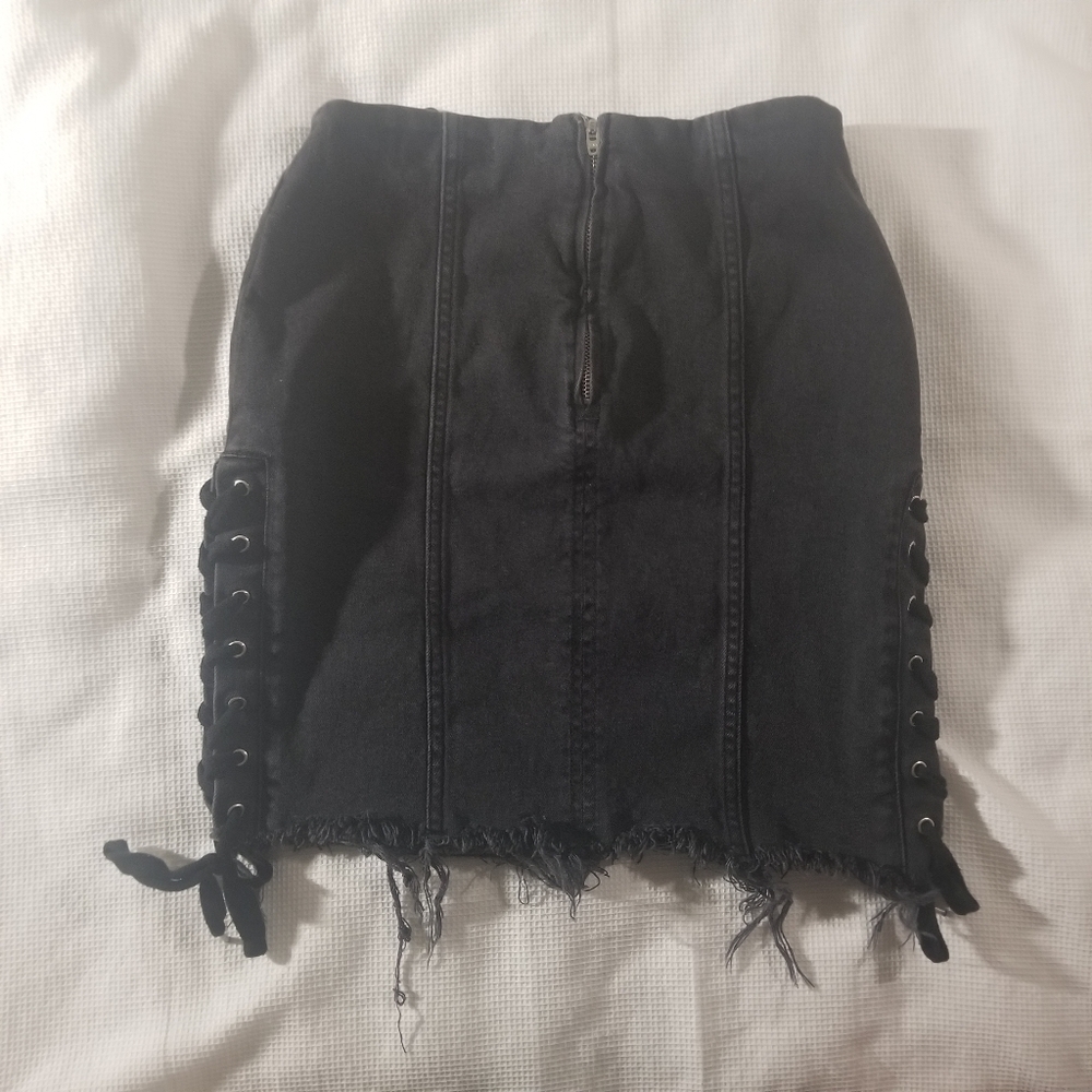 Free People Denim/Jean Side Lace Up Mini Skirt